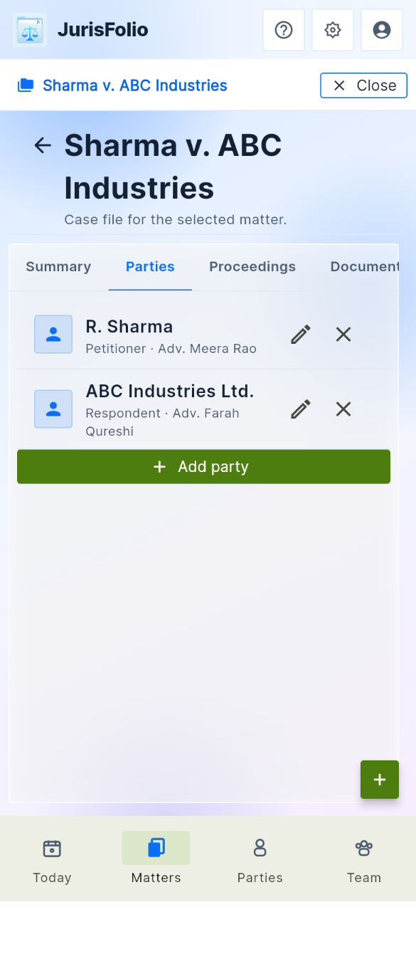Parties list as the phone notes companion