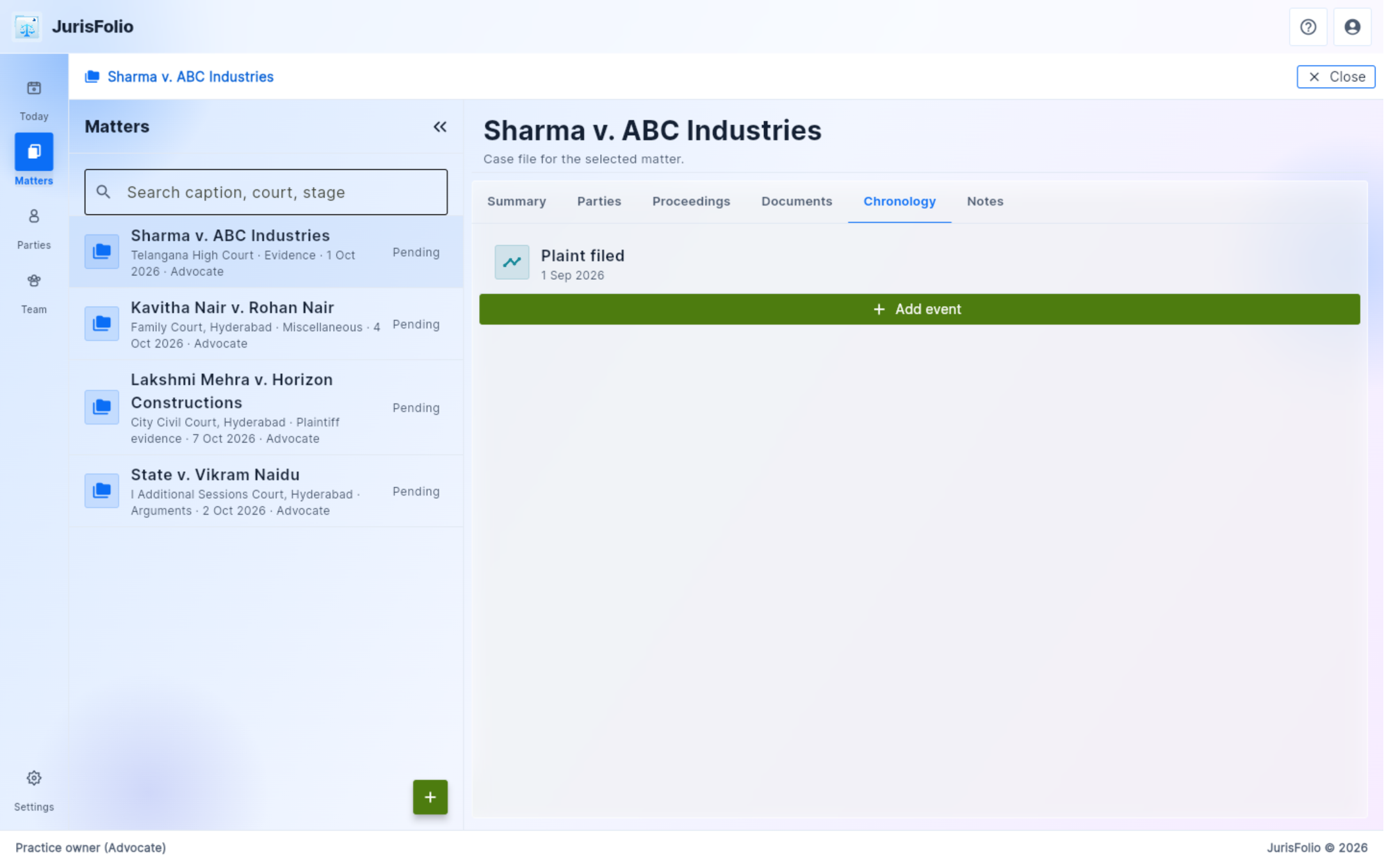 Chronology on Sharma v. ABC Industries