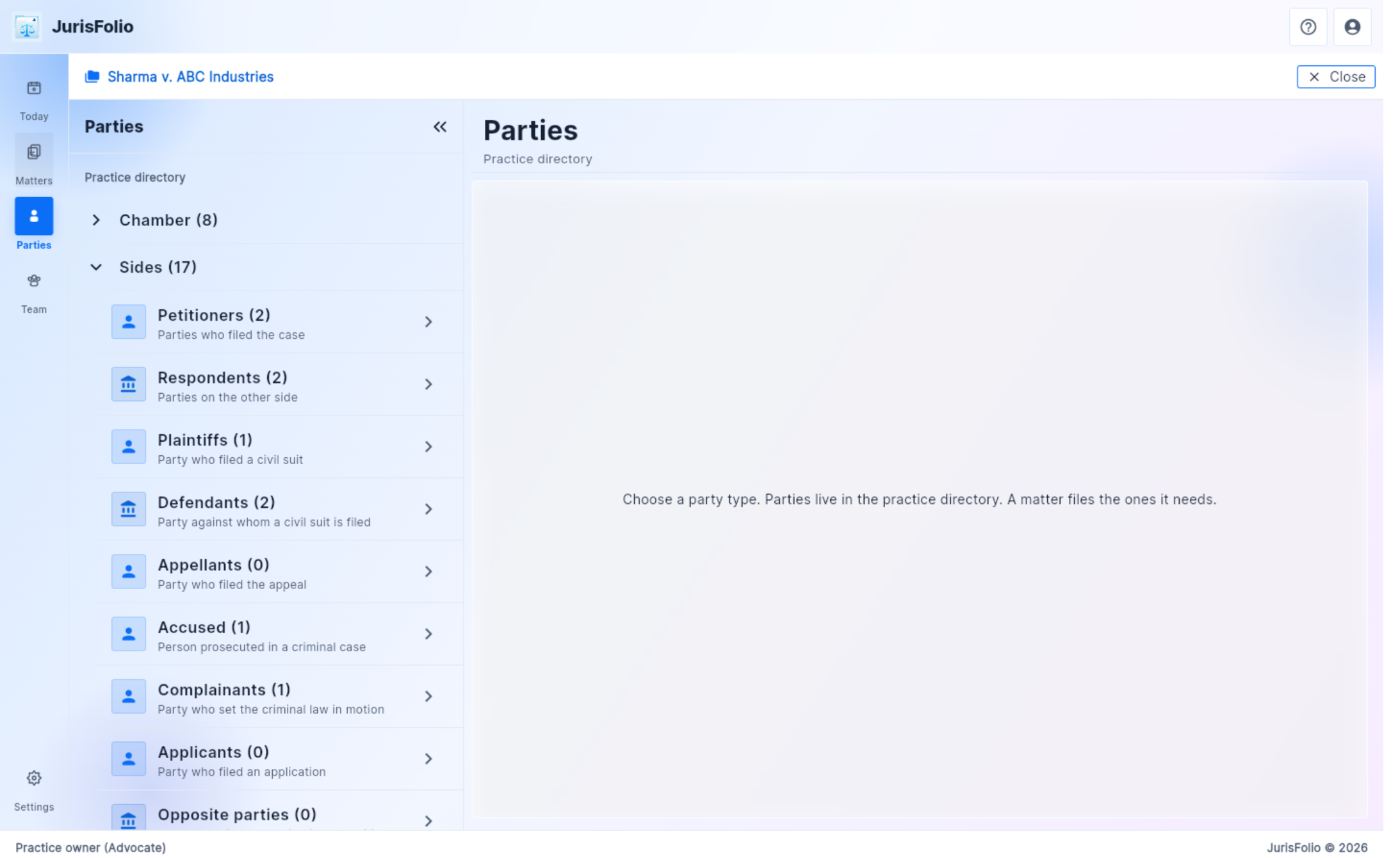 Practice directory: Chamber, Sides, Forum
